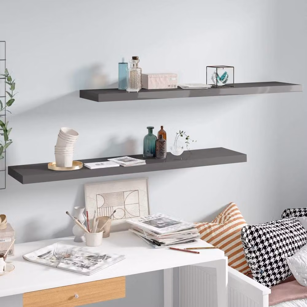 Berkfield Home Durable Floating Wall Shelves, 2 Pack, High Gloss Grey, W: 120 cm, D: 23.5 cm, H: 3.8 cm – 2