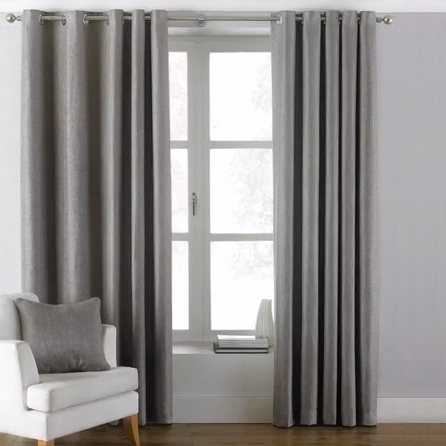 Make It A Home Set of 2 Atlantic Twill Woven Room Darkening Eyelet Curtains, Grey, Width: 168 cm, Height: 229 cm