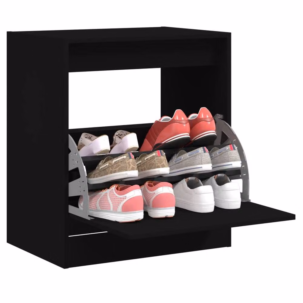 Berkfield Home Modern Black Shoe Cabinet with Tilting Compartments and Internal Drawers, W/D/H: 60 x 42 x 69 cm – 1