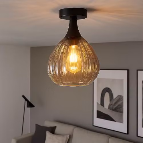 Globo Lighting Olsen Globe Ceiling Light in Black with Transparent Grey Glass Shade, Diameter: 20 cm, Height: 27.5 cm – 2