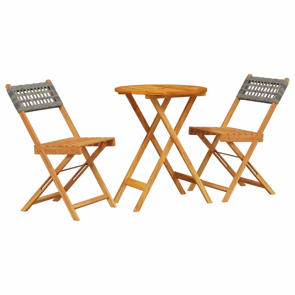 Berkfield Home 3 Piece Bistro Set in Grey Poly Rattan and Acacia Wood – 2