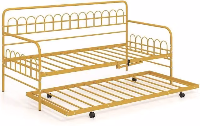 KORVIXA Modern Gold Pull-Out Single Daybed Sofa-Bed with Metal Frame – 1
