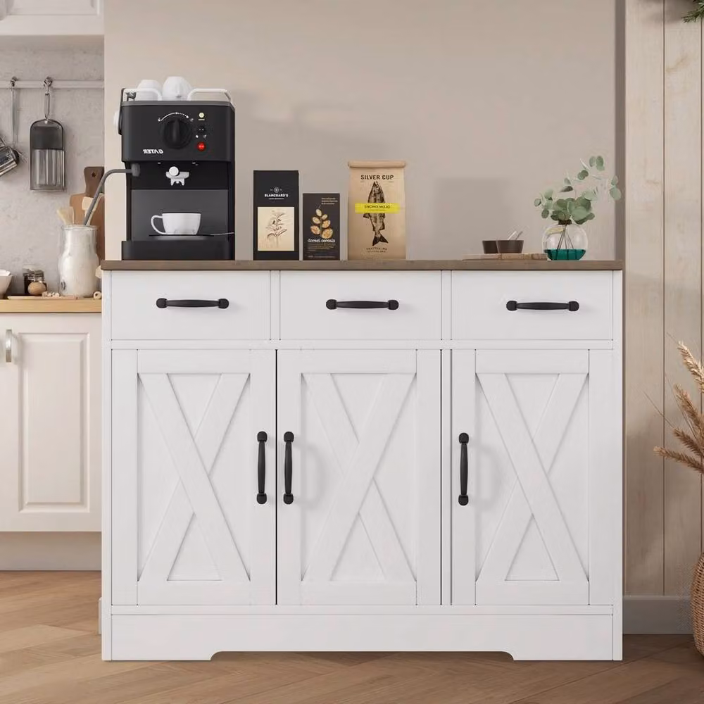 NESTLUNE White Wooden Kitchen Cabinet with 3 Drawers and 3 Doors, W: 100 cm, D: 15 cm – 3