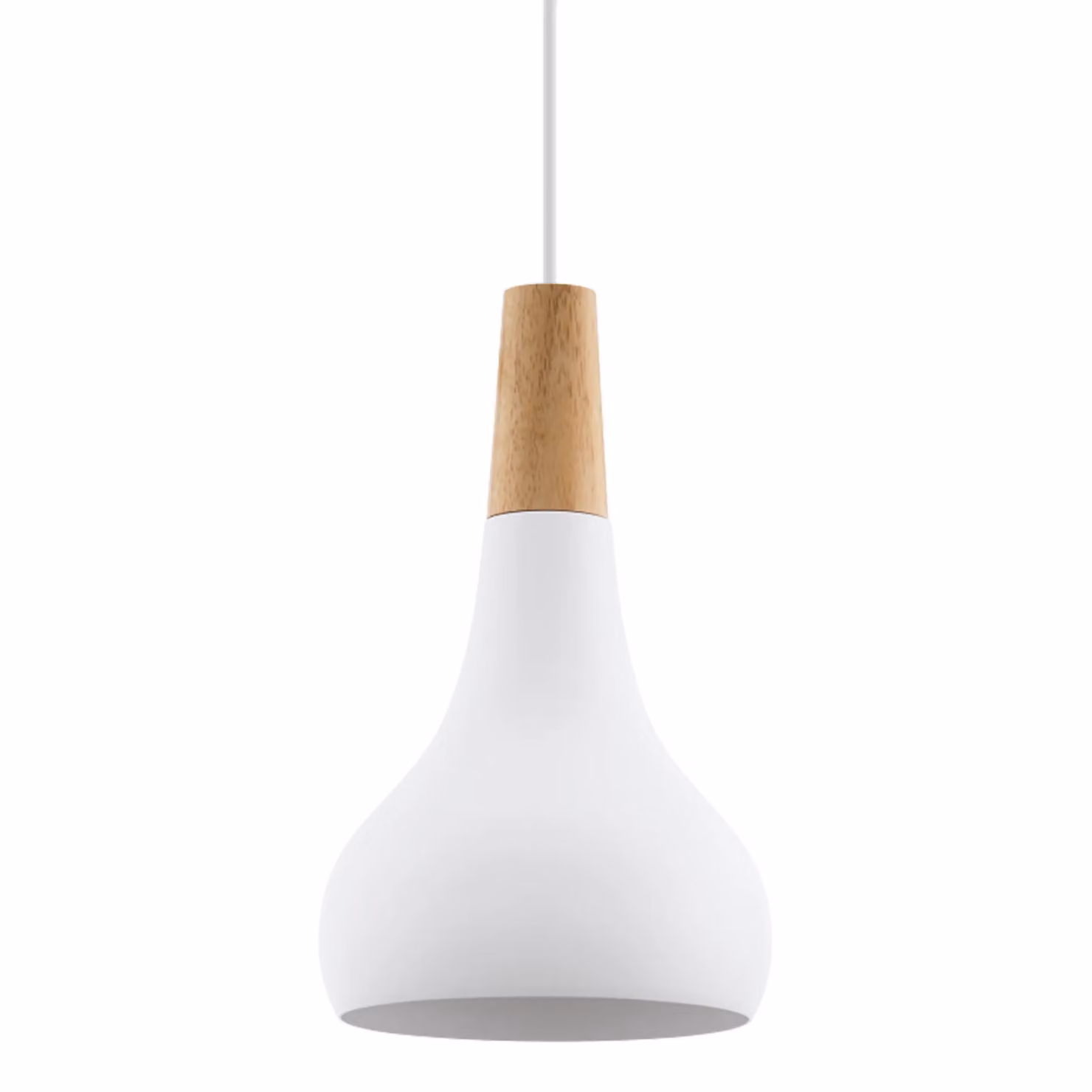 Eglo Sabinar Single Pendant Light in White and Brown Metal and Wood – 2