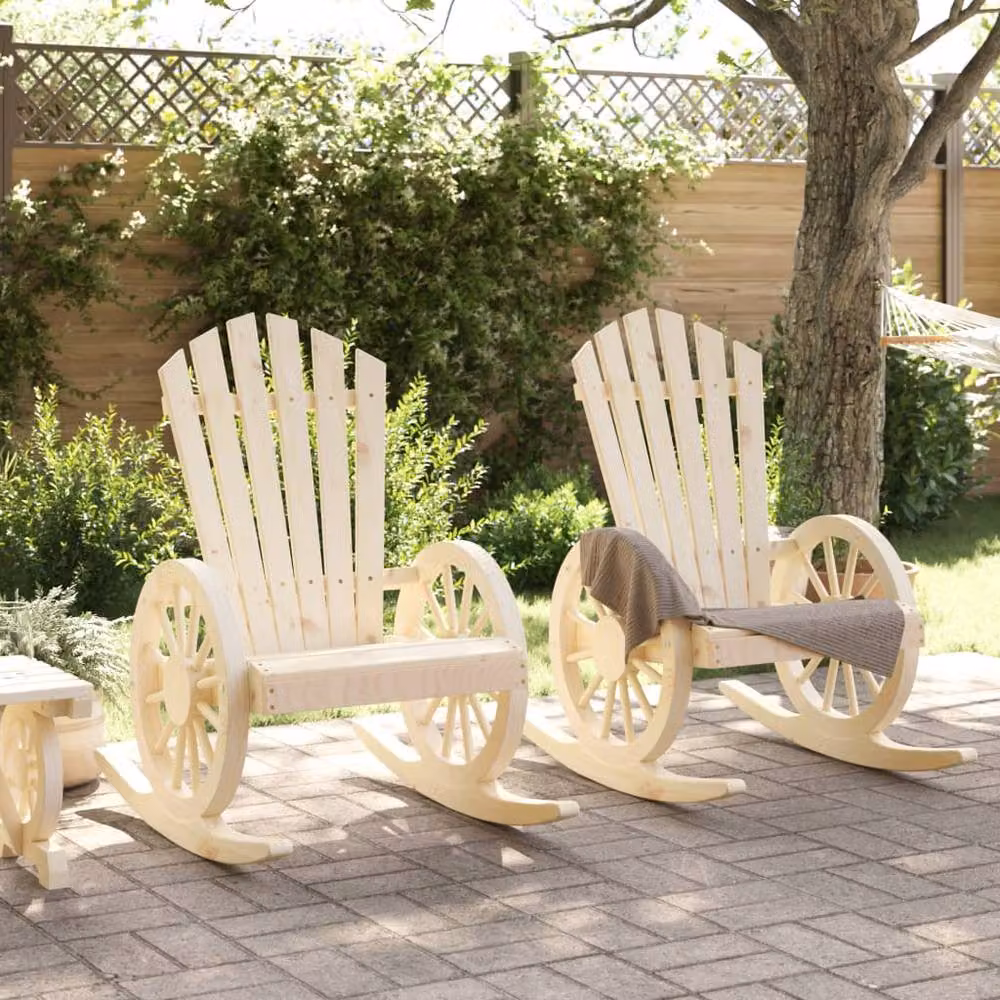 Berkfield Home Set of 2 Rocking Adirondack Chairs in Solid Wood, Beige – 1