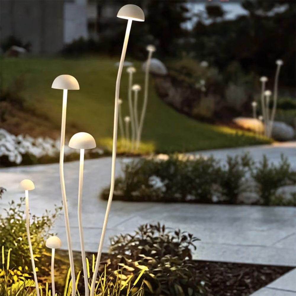 Quipulse White Aluminium LED Outdoor Mushroom Bollard Garden Lights with Warm White Downlighting, Height: 80 cm – 6