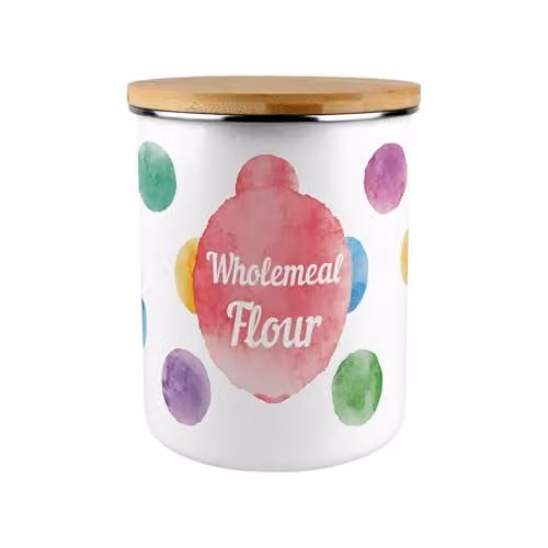 Purely Home Polka Dot Enamel Wholemeal Flour Canister in White and Multicolour, 2.7 l – 1
