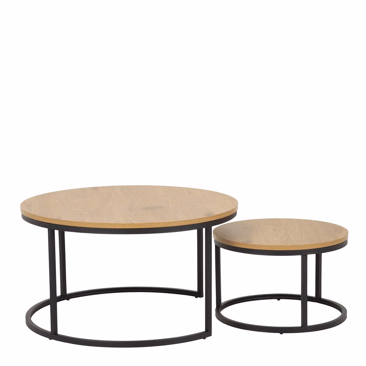 Furniture To Go Spiro Round Nested Coffee Table Set with Oak Top and Black Legs – 2