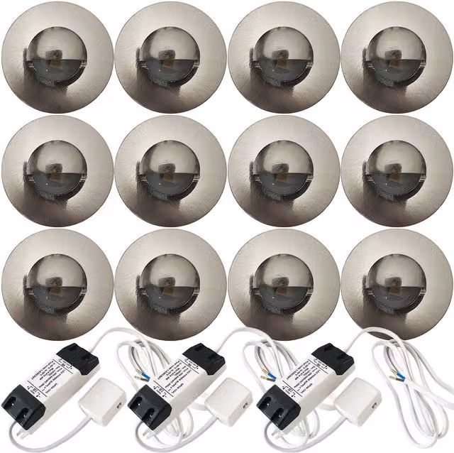Loops Eyelid LED Plinth Light Kit with 12 Round Silver Stainless Steel Spotlights for Kitchen and Bathroom – 1