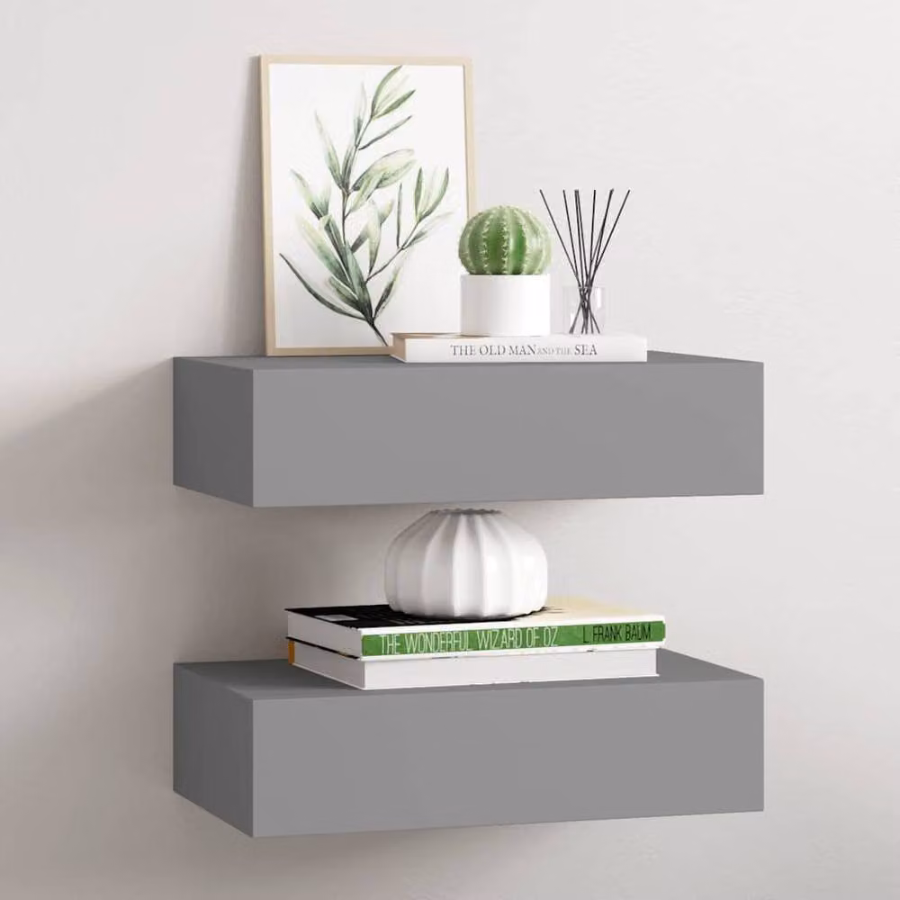 Berkfield Home Wall-mounted Drawer Shelves, 2 Piece Set, Grey, W/D/H: 40 x 23.5 x 10 cm – 2