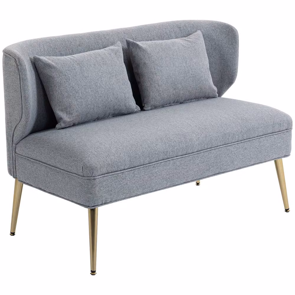 STILVORA 2 Seater Grey Fabric Wing-Back Sofa with Metal Legs and Scatter Cushions – 4