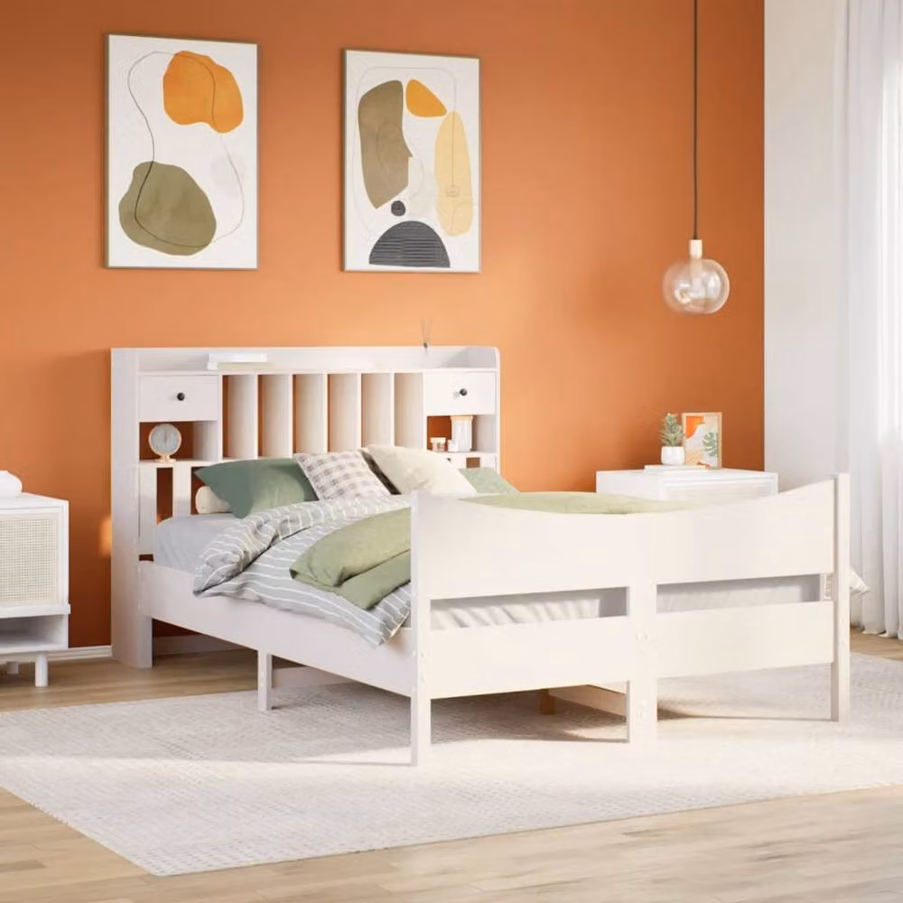 Berkfield Home White Solid Wood Pine Bed Frame with Drawers W/D/H: 200 x 140 x 110 cm – 2