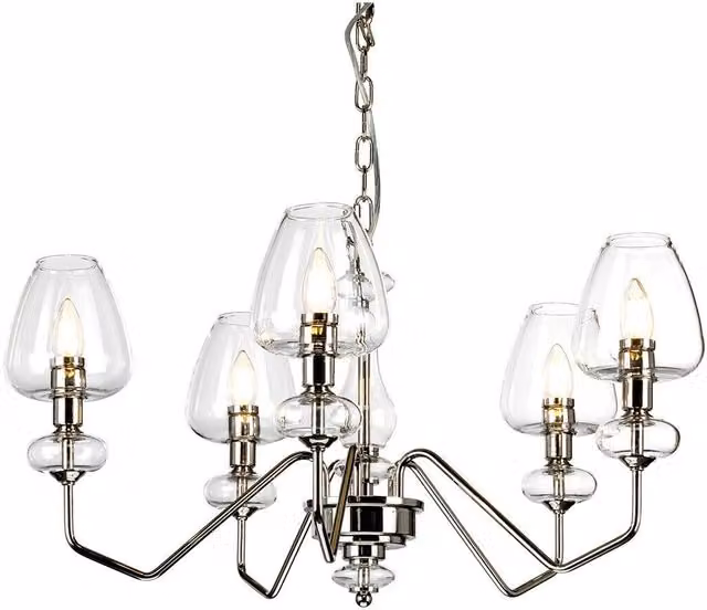 Loops 5 Bulb Chandelier in Silver with Transparent Glass Shades, E14 LED Compatible