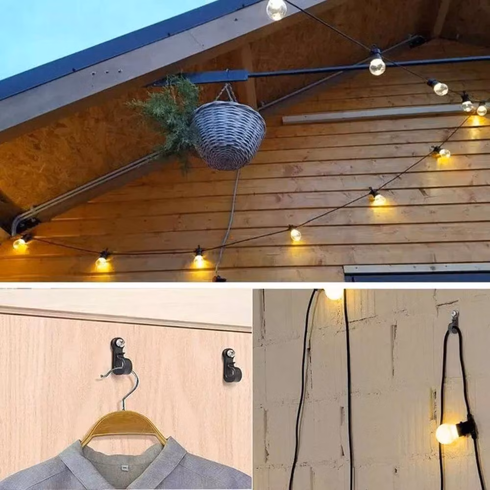 SPETLEK Q-Hanger Black ABS Plastic Screw-in Wall Hooks for String Lights and Garage Storage, W: 100 cm, H: 40 cm – 2