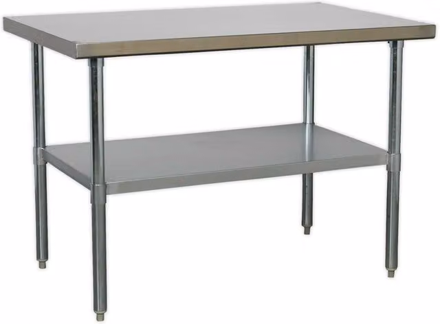 Loops Stainless Steel Work Bench and Adjustable Storage Shelf in Silver, W/D/H: 122 x 76 x 89 cm