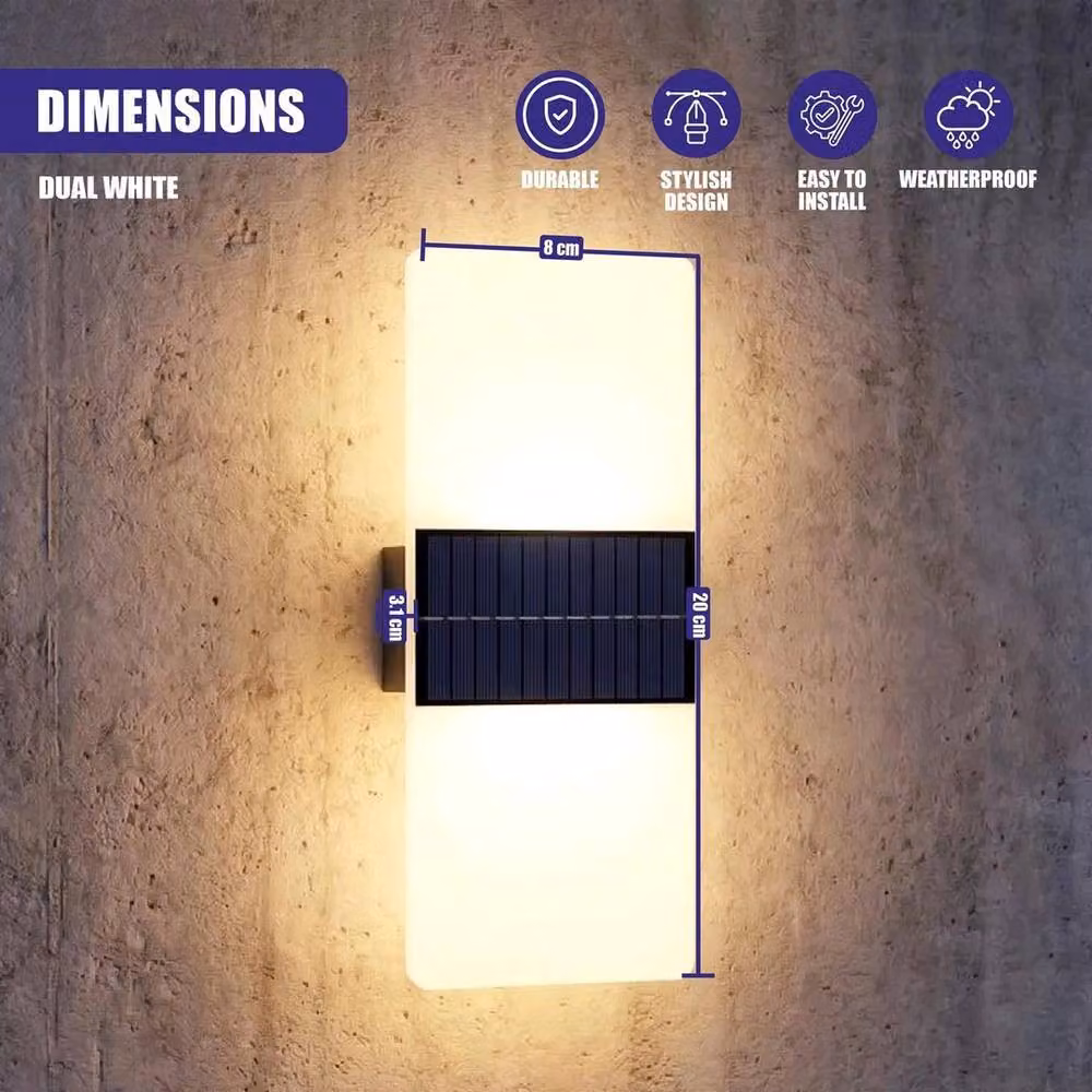 SPETLEK Set of 2 Modern Solar Powered LED Outdoor Wall Lights in Black with White Up and Down Lighting – 4
