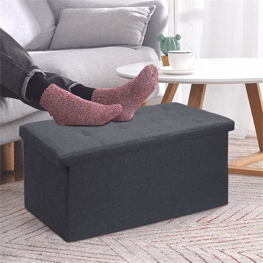 PAWNORA Large Ottoman Storage Seat Stool in Grey Fabric, W/D/H: 110 x 38 x 38 cm – 3