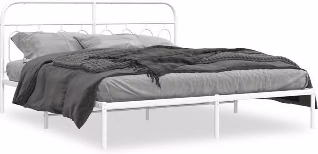 Berkfield Home Metal Bed Frame with Headboard, White, 193 x 203 cm