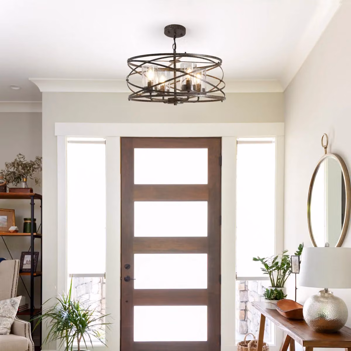 Garwarm 4-Light Adjustable Farmhouse Chandelier in Bronze with Transparent Glass Shades – 4