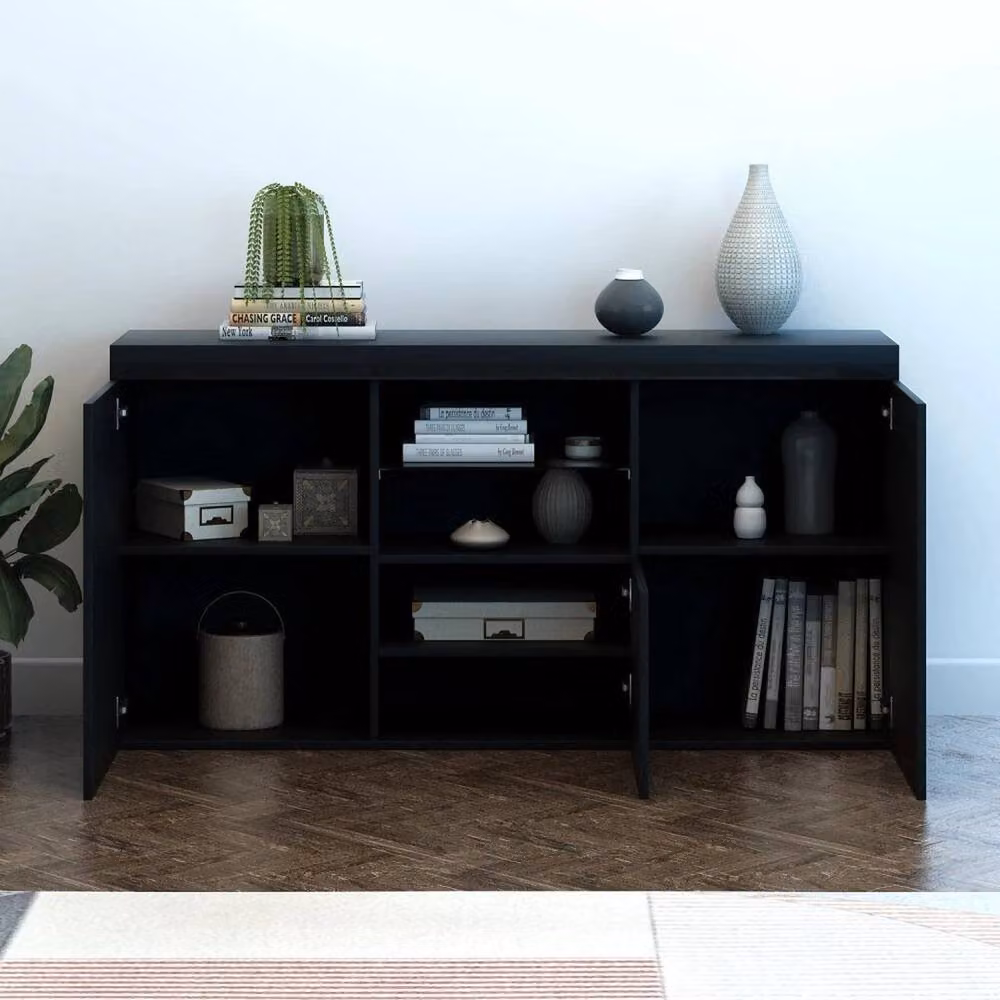 FORGEVIO Modern Black TV Stand Cabinet with High Gloss Doors and Integrated Lighting, W/D/H: 135.0 x 70.0 x 34.0 cm – 2