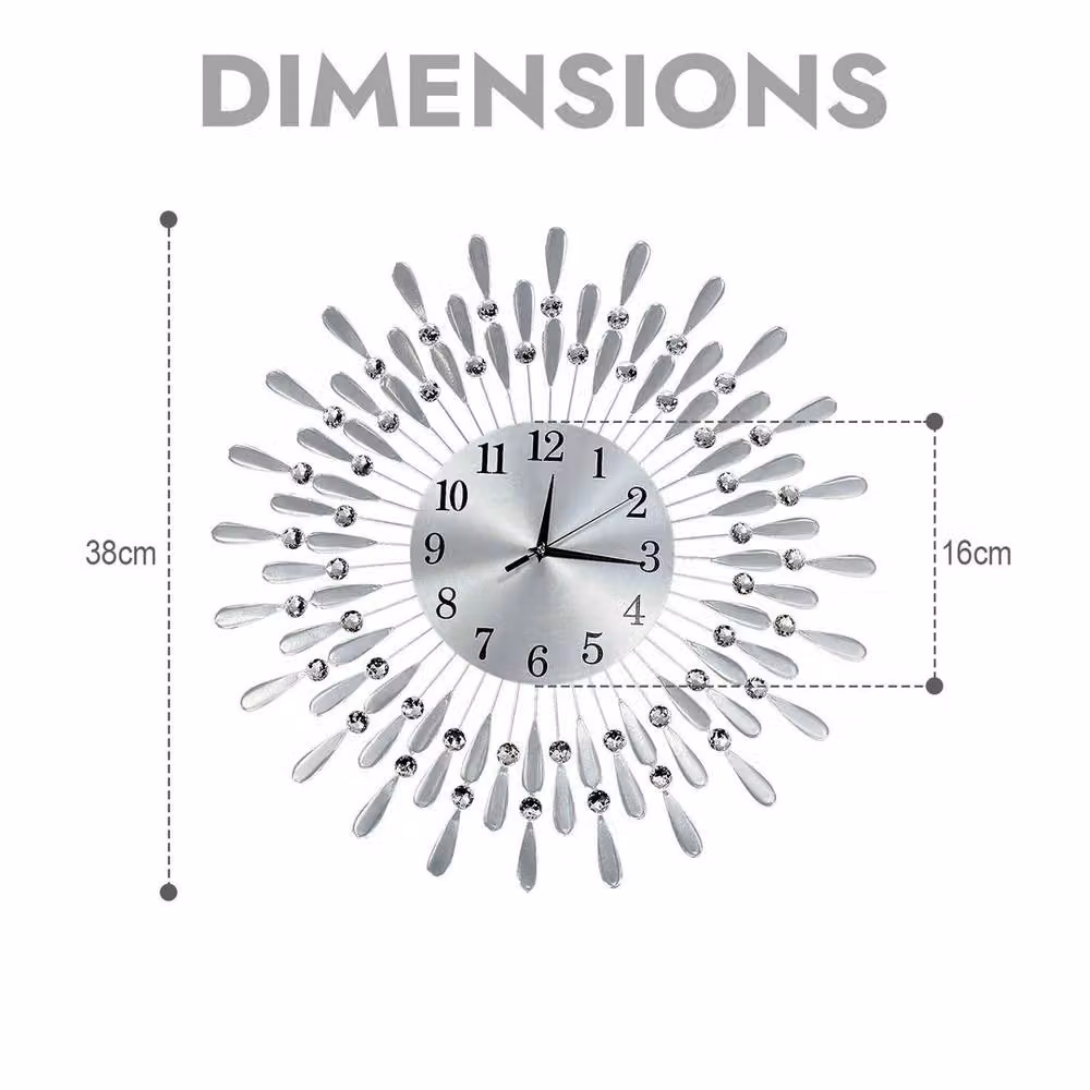 EONLION Silver Beaded Jeweled Round Quartz Wall Clock – 2