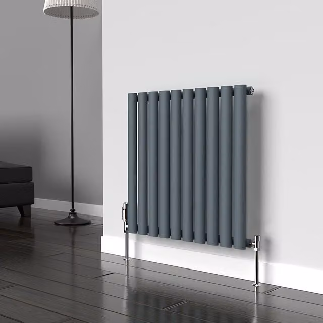Lux Heat Oval Horizontal Coloured Radiator in Grey, W: 60.0 cm, H: 54.0 cm