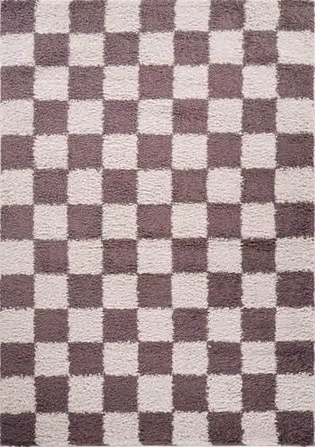 Desire Rugs Chester Modern Checkered Shaggy Area Rug, Purple, W: 120 cm, L: 170 cm – 2