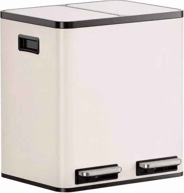 NESTLUNE Beige 30L Double Compartment Pedal Recycling Kitchen Bin, W: 44.0 cm, D: 34.5 cm, H: 41.5 cm – 1