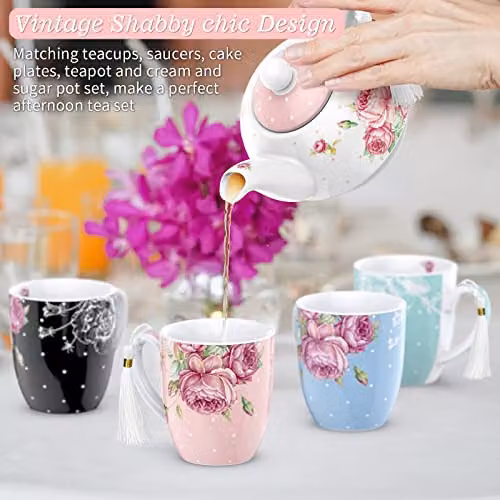 London Boutique Set of 4 Floral Porcelain Mugs, 350ml per Mug, Roses Design – 2