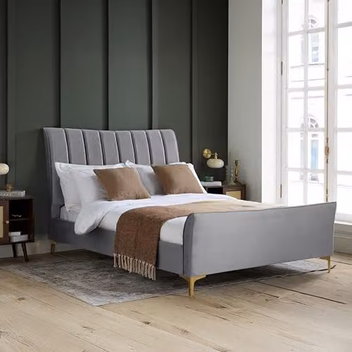 Birlea Clover Grey Velvet Upholstered Fabric Bed Frame with Lift Up Base – 2
