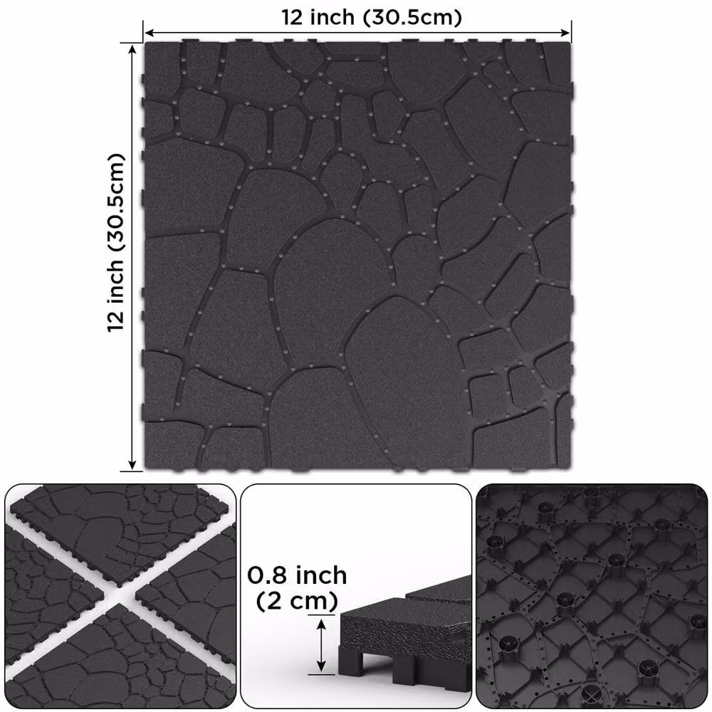 Garwarm 44 Piece Interlocking Plastic Deck Tiles for Porch, Black – 3
