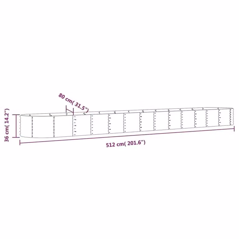 Berkfield Home Garden Raised Bed in Brown Powder-coated Steel, W: 512 cm, D: 80 cm, H: 36 cm