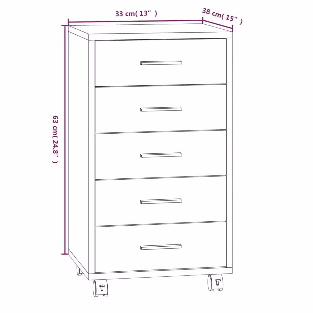 Berkfield Home Black Matt Engineered Wood Drawer Cabinet with Castors – 5
