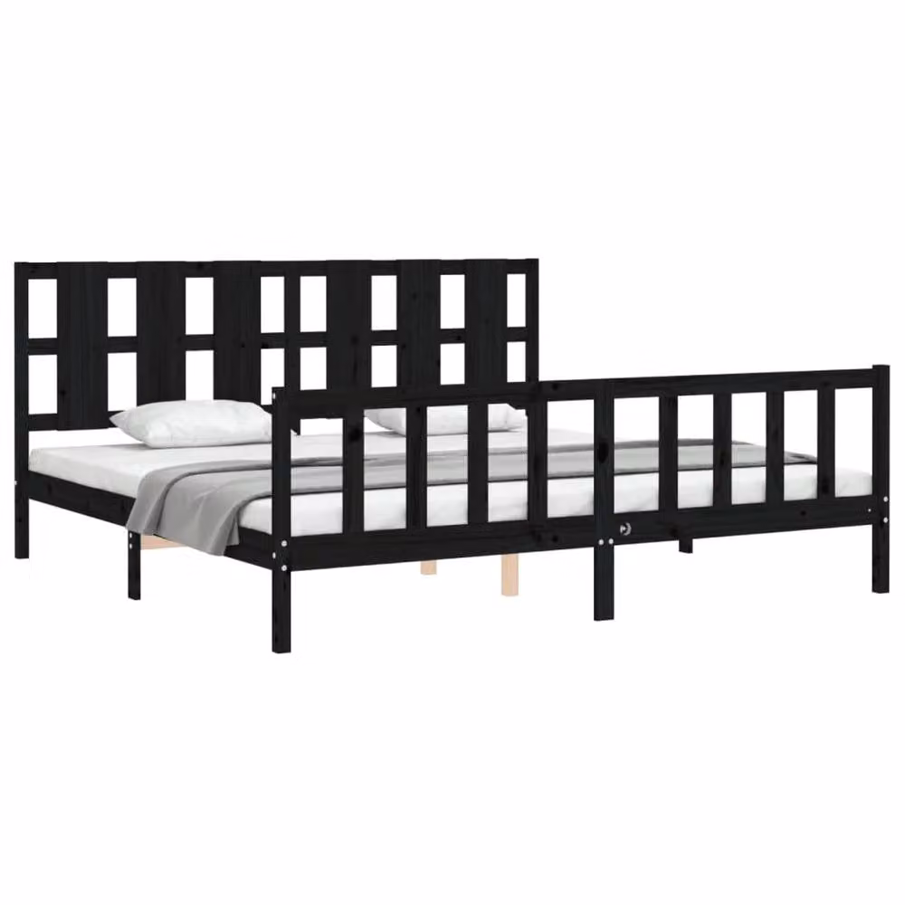 Berkfield Home Solid Pine Bed Frame with Headboard in Black, 200 x 200 cm – 3