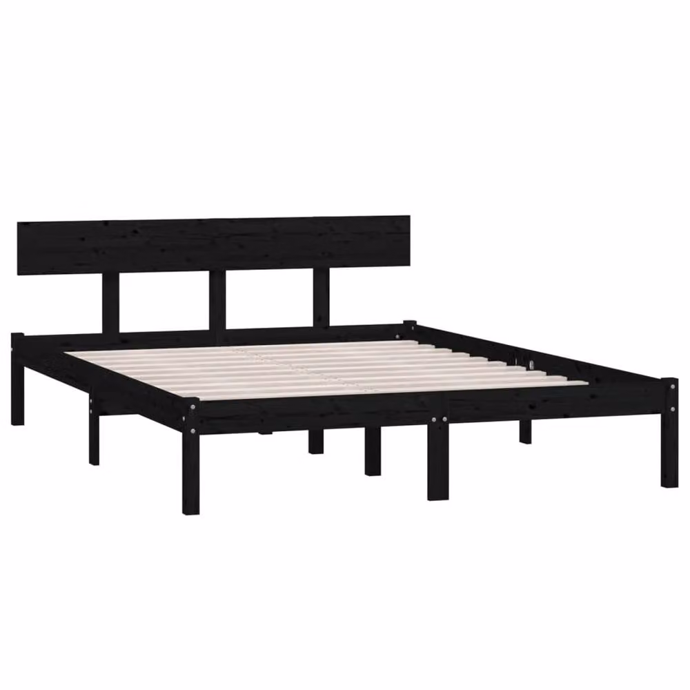 Berkfield Home Black Solid Wood Pine Bed Frame W/D/H: 150 x 200 cm – 3