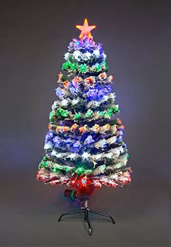 Shatchi Pre-Lit Green Fibre Optic Christmas Tree with Multicolour LEDs, H 120 cm x W 60 cm x D 60 cm – 2