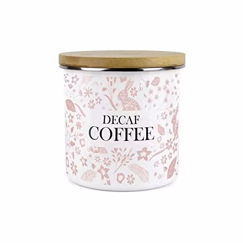 Purely Home Pink Wild Rabbits Floral Enamel Kitchen Storage Canister with Bamboo Lid, Diameter: 13 cm