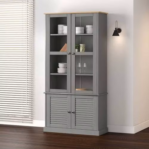 vidaXL VIGO Glass Display Cabinet in Grey Solid Pine Wood, W/D/H: 85 x 35 x 170 cm – 2