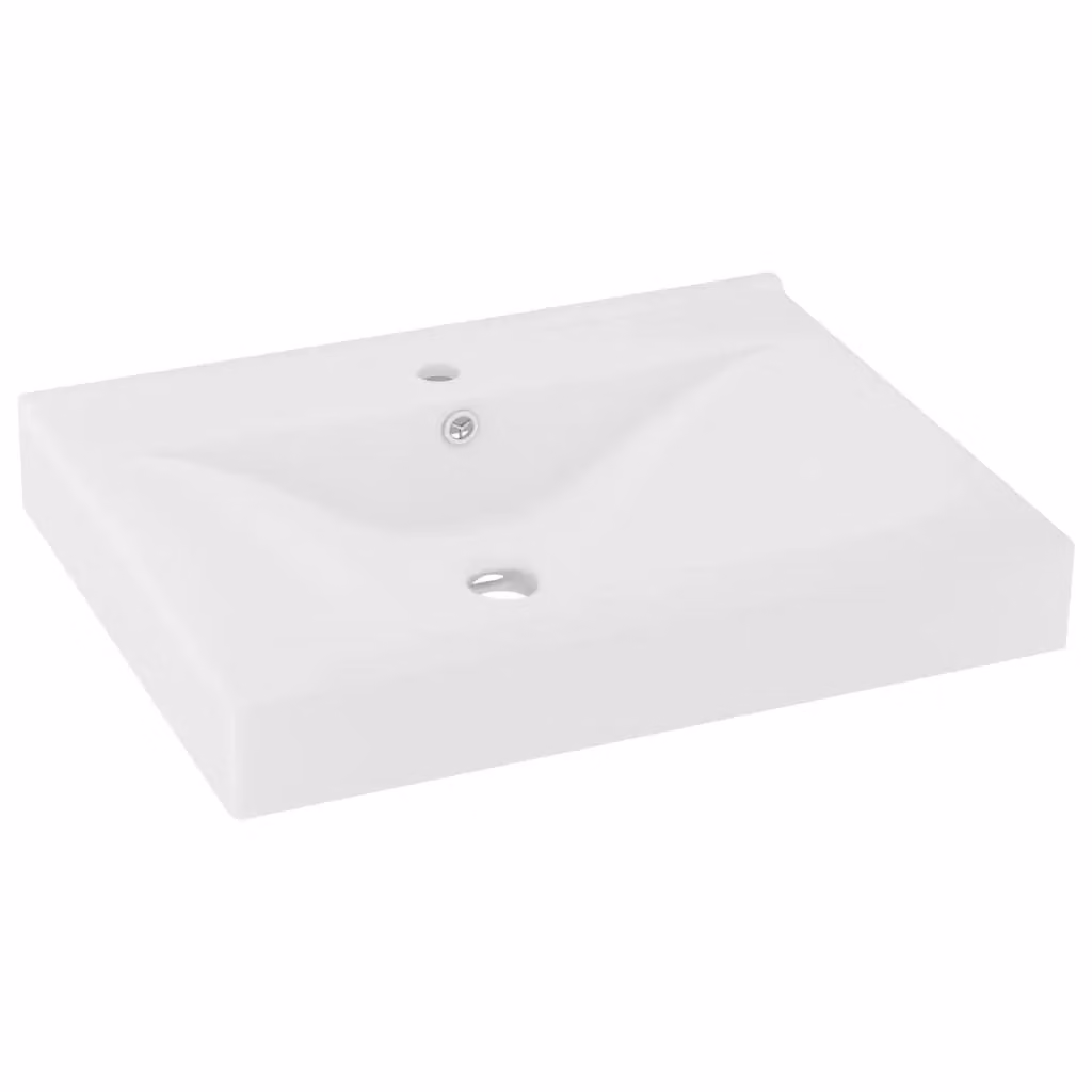 Berkfield Home Matt White Ceramic Rectangular Wall Hung Basin with Faucet Hole W: 60 cm, D: 46 cm, H: 16 cm – 2