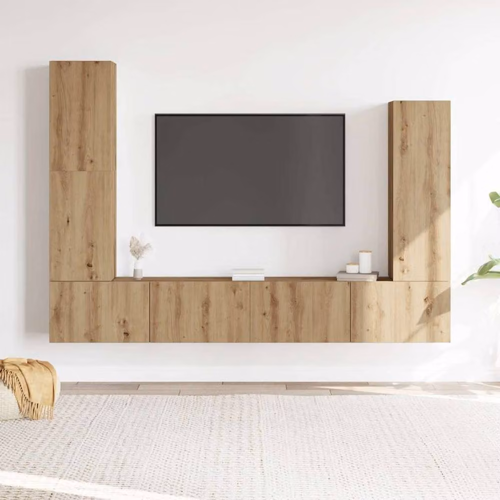 Berkfield Home 4 Piece Wall-Mounted TV Cabinet Set in Artisan Oak and Brown Matt Finish – 2