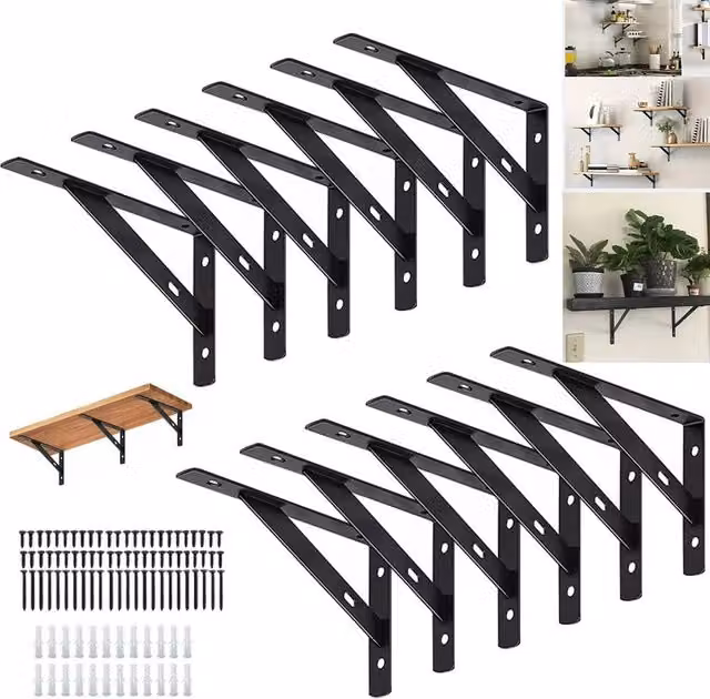 SPETLEK 12-Piece Stainless Steel L-Shaped Wall-Mounted Shelf Brackets in Black – 1