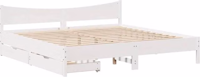 Berkfield Home Super King Solid Wood Pine Bed Frame with Drawers, White, W/D/H: 180 x 200 cm