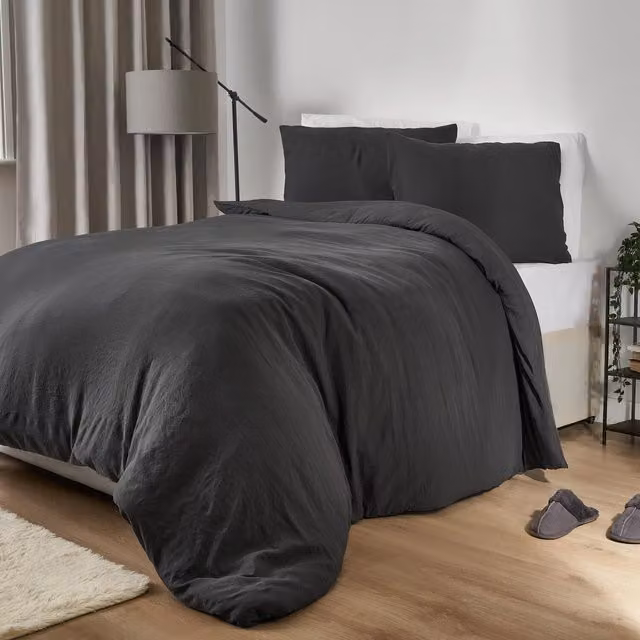 Brentfords Grey Washed Linen Look Microfibre Duvet Cover Set with Pillowcases, Single (Duvet Cover: 90 x 200 cm)