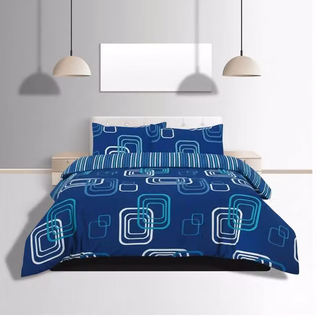 Home Sweet Home UK MonoGrid Design King Size Duvet Cover and Pillowcase Set in Blue, Polycotton Bed Linen, W/D/H: 240 x 220 x 180 cm – 1