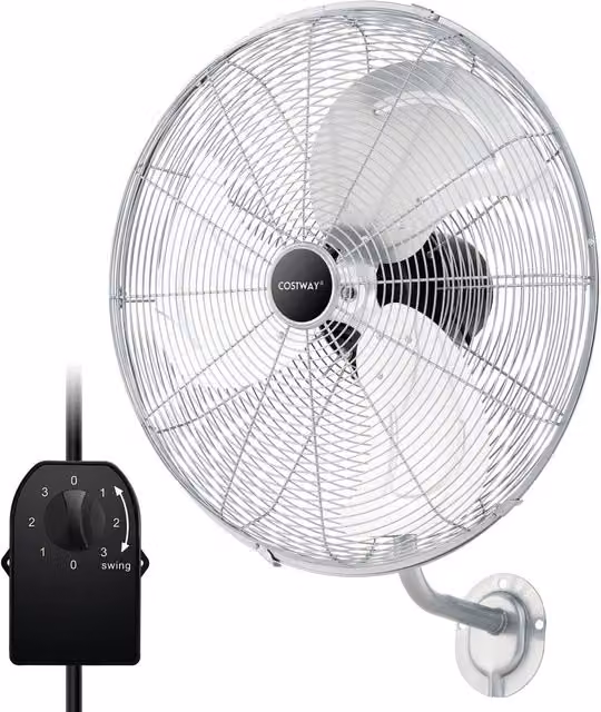 Gymax 20 Inch Heavy Duty Metal Wall Mount Fan with 3 Speeds and Oscillation in Silver