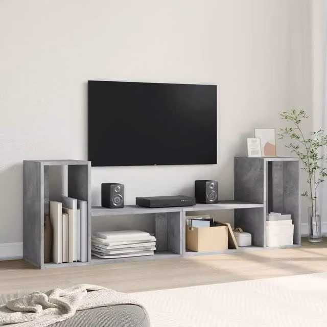 Berkfield Home Set of 2 Modern TV Cabinets in Concrete Grey, W/D/H: 75 x 30 x 50 cm – 1