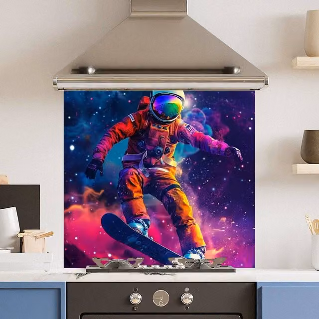 Choose Your Print Space Surfer Multicolour Glass Toughened Kitchen Splashback, W: 70.0 cm, H: 65.0 cm