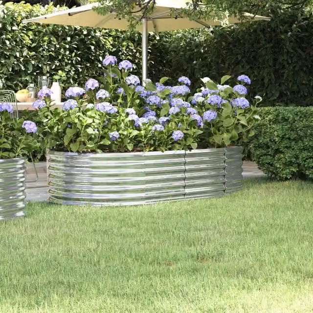Berkfield Home Garden Powder-coated Steel Raised Bed in Silver, W/D/H: 152 x 80 x 36 cm