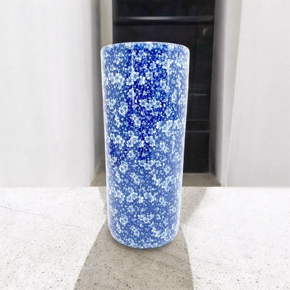 Minster Peasely Round Ceramic Umbrella Stand Vase in Blue and White, W: 20 cm, D: 20 cm, H: 46 cm – 3