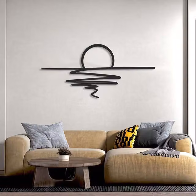 Decortie Sunset Horizon Minimalist Metal Wall Art, Black, W: 90 cm, H: 42 cm